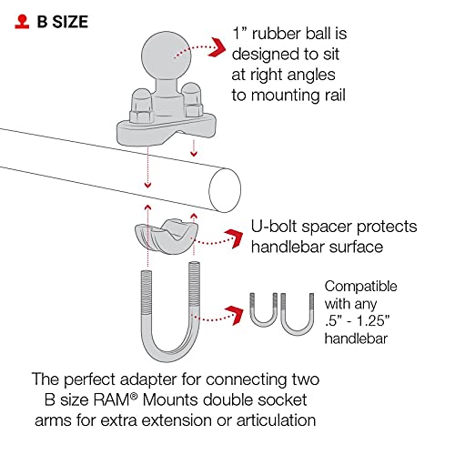 RAM Mounts قاعدة U-Bolt لمقود RAM MOUNTS للسكك بقطر 0.5" إلى 1" RAM-B-231U مع كرة بحجم 1" - Image 5