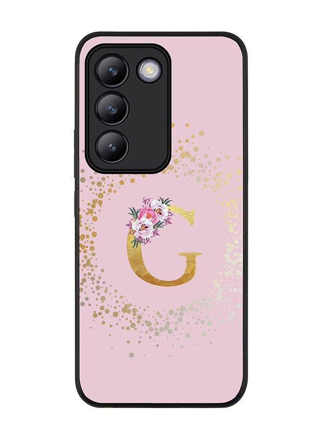 Stylizedd Rugged Black edge case for Vivo V30 Lite 5G, Slim fit Flexible Cover -  Custom Monogram Initial Letter Floral Pattern Alphabet - G  (Pink ) - Image 1