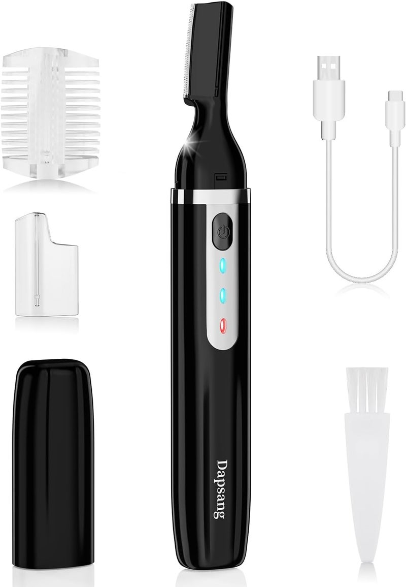 Eyebrow Trimmer Electric Eyebrow Razor for Women Men Rechargeable Painless LED Light Facial Hair Shaver Remover with Rinseable Blade for Face Lips Neck Leg