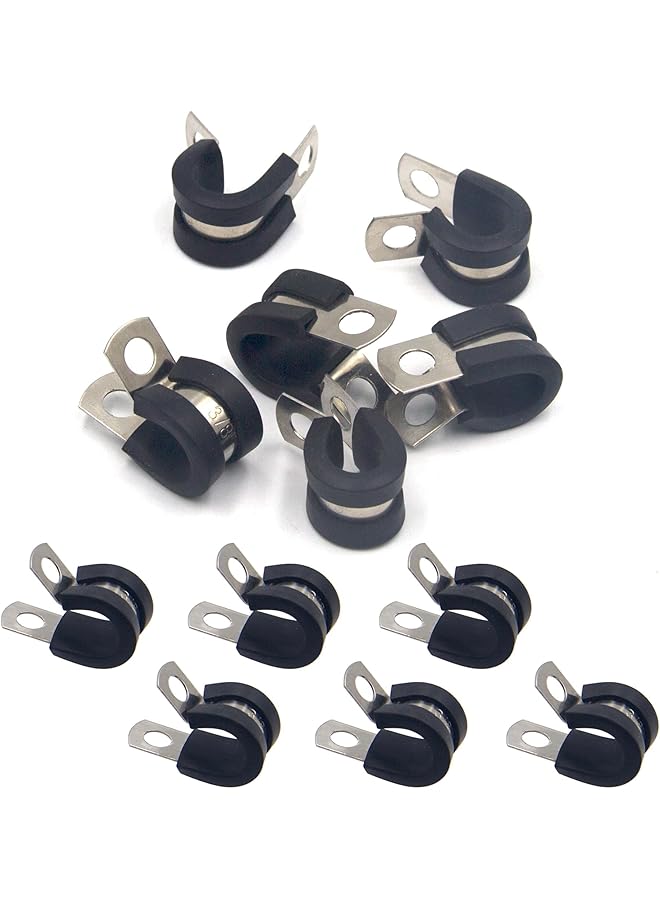 PROMASS promass 20 Pcs Rubber Lined P Clips, 10mm Cable Clamp, 3/8 Inch Stainless Steel Cable Clamp, Hose Pipe Clamps, Metal Wire Cable Loop Clamp Kit for Ship, Electrica,l Automotive, Hose Cable 