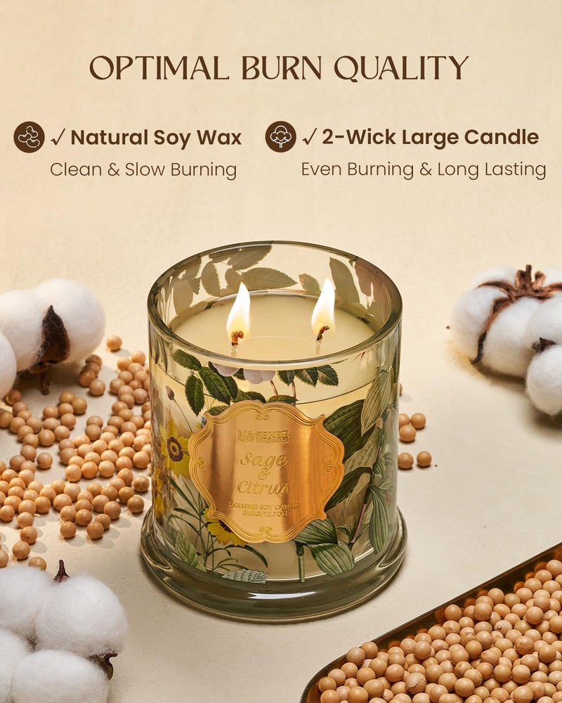 M&Sense Sage Citrus Scented Candles  Natural Organic Soy Candle 12.7Oz 75H Long Lasting Slow Burning  2 Wick Large Jar Candle Stress Relief Air Purifying  Gifts For Men Women Father - Image 4