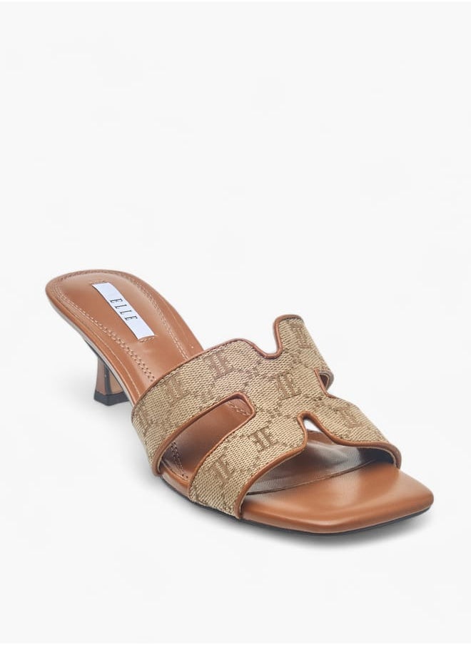 ELLE Womens Monogram Jacquard Texture Slip-On Sandals With Kitten Heels  - Image 1