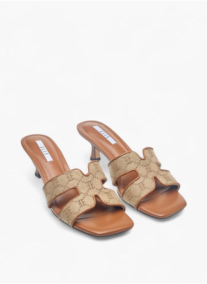 ELLE Womens Monogram Jacquard Texture Slip-On Sandals With Kitten Heels  - Image 2