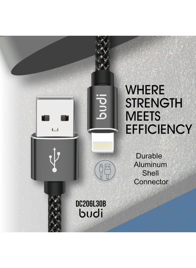 budi USB A to Lightning Cable, Braided Durable Material, 1 Meter Long, 2.4A Fast Charging - Image 3