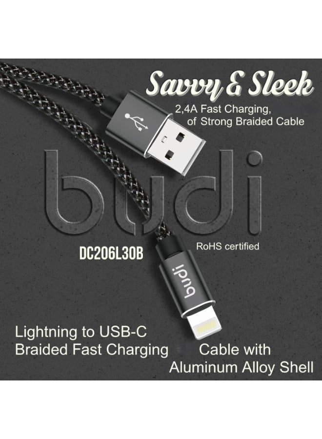 budi USB A to Lightning Cable, Braided Durable Material, 1 Meter Long, 2.4A Fast Charging - Image 4