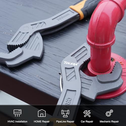 TOLESA Self Adjusting Pipe Vise Wrench, Wide Jaw 0.35"-1.7", 8” and 12” Pipe Wrench - Image 4
