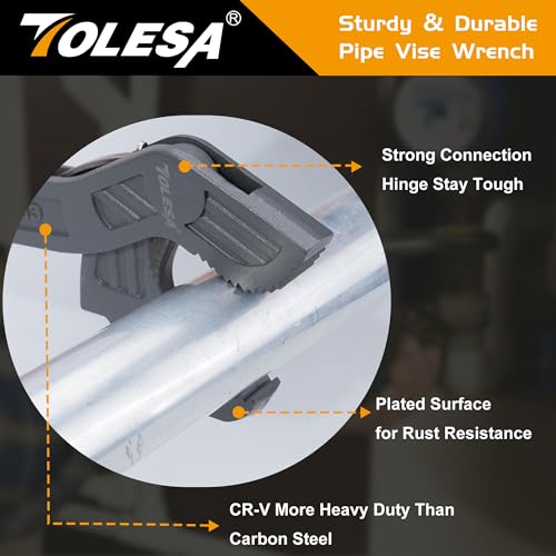 TOLESA Self Adjusting Pipe Vise Wrench, Wide Jaw 0.35"-1.7", 8” and 12” Pipe Wrench - Image 2