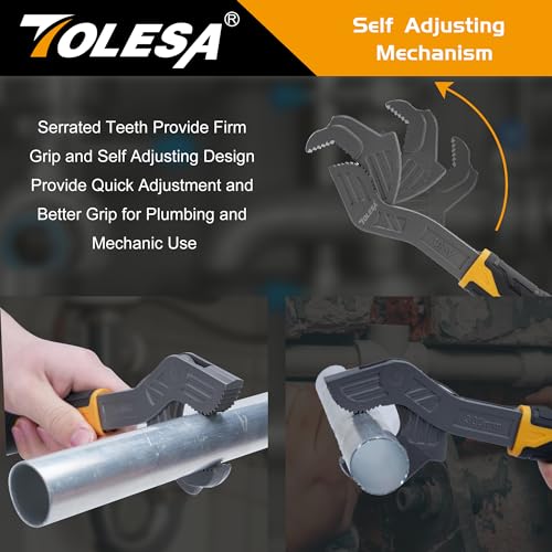 TOLESA Self Adjusting Pipe Vise Wrench, Wide Jaw 0.35"-1.7", 8” and 12” Pipe Wrench - Image 3