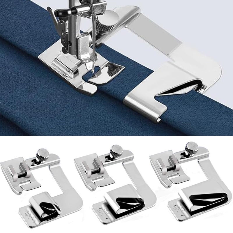 YEQIN 3 Sizes Wide Rolled Hem Pressure Foot Sewing Machine Presser Foot Hemmer Foot Set 1/2 Inch, 3/4 Inch, 1 Inch Compatible with for Brother Singer and Other Low Shank Sewing Machine - Image 1