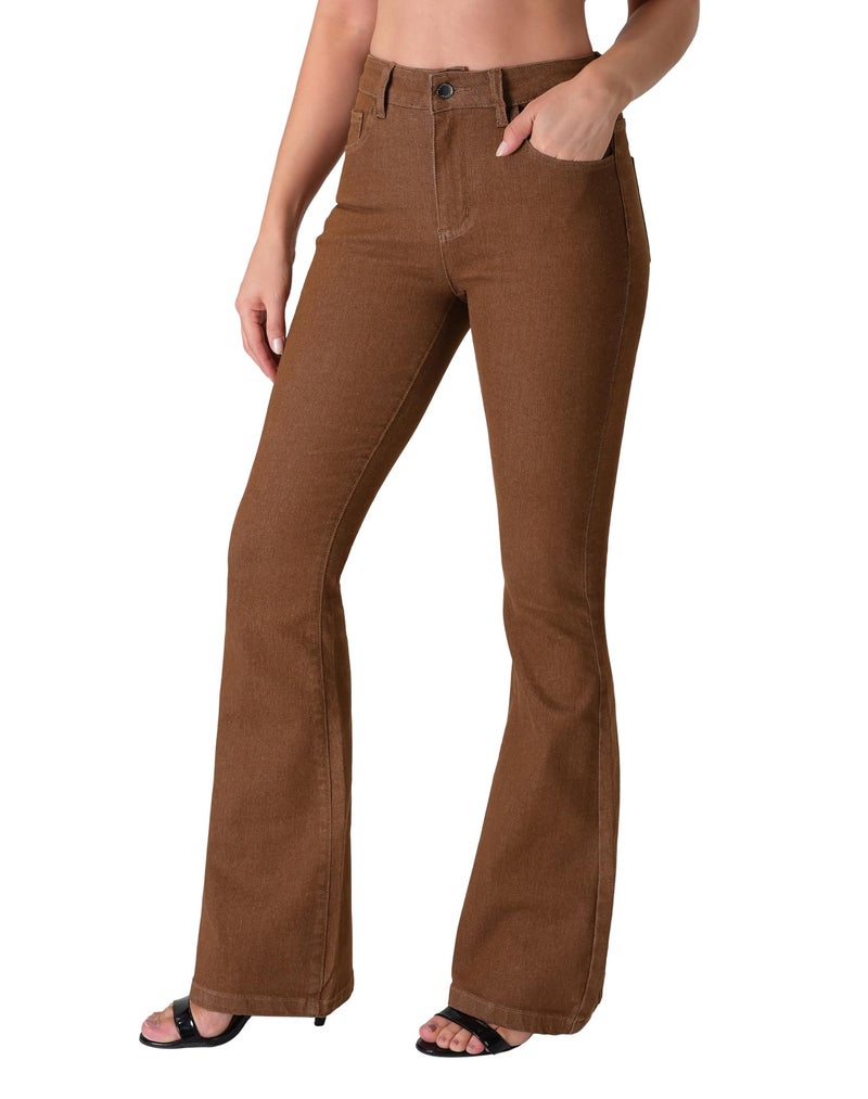 roswear Women's Trendy Stretchy Flare Jeans Mid Rise Bootcut Curvy Denim Pants Brown Medium - Image 1