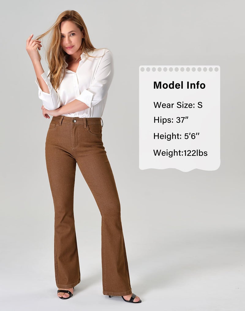 roswear Women's Trendy Stretchy Flare Jeans Mid Rise Bootcut Curvy Denim Pants Brown Medium - Image 4