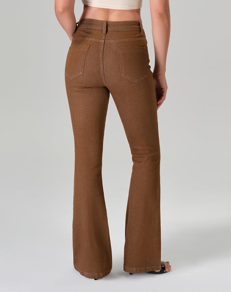 roswear Women's Trendy Stretchy Flare Jeans Mid Rise Bootcut Curvy Denim Pants Brown Medium - Image 3