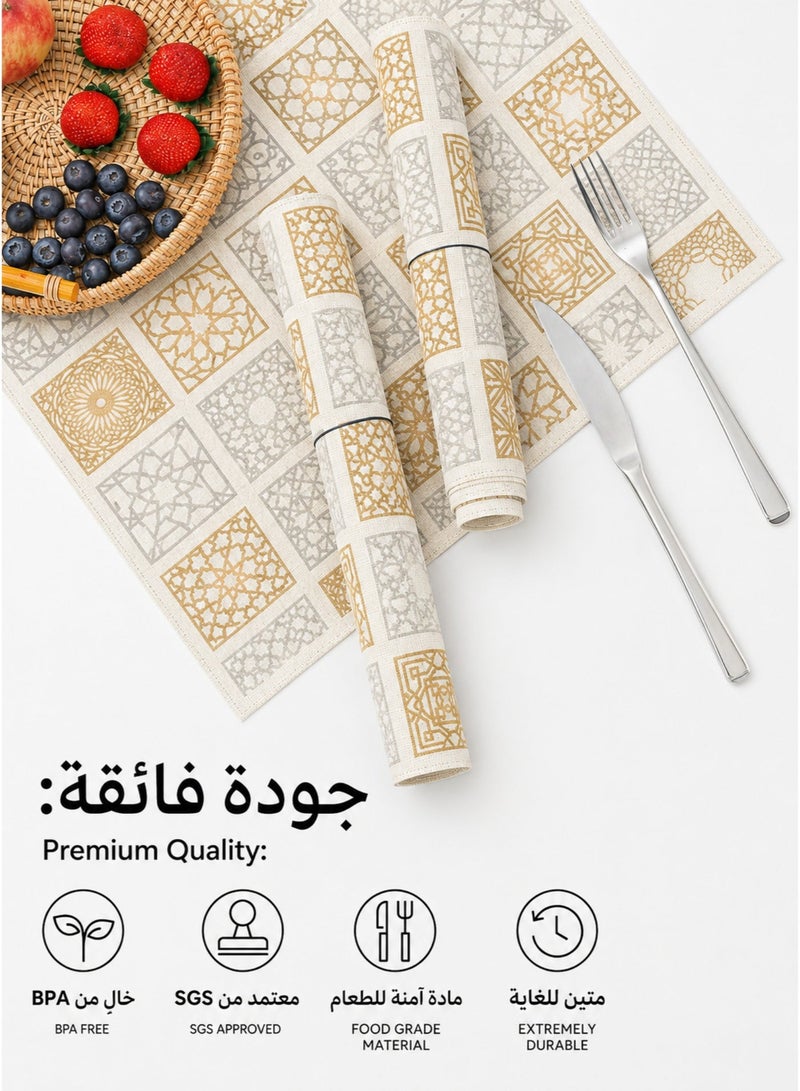 MASINGAA 4PCS Placemats, Beige Linen-Texture Table Mats with Gold and Gray Geometric Patterns, Heat-Resistant Dining Mats for Home, Restaurant and Café, Geometric Beige,40*35cm - Image 2
