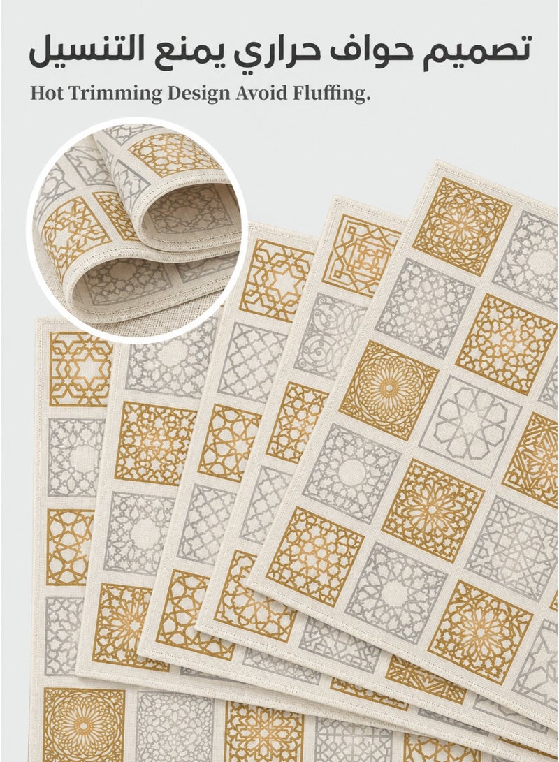MASINGAA 4PCS Placemats, Beige Linen-Texture Table Mats with Gold and Gray Geometric Patterns, Heat-Resistant Dining Mats for Home, Restaurant and Café, Geometric Beige,40*35cm - Image 3