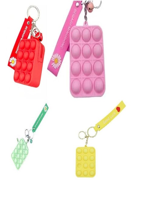 Creative Silicon Decompression Pop Its Bubble Fidget Toy Keychain(4 PCS)