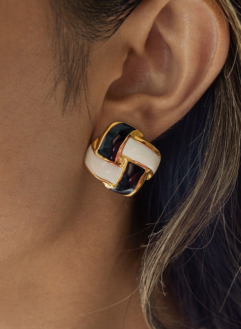 سونداراسوندارا أقراط مطرولة بتصميم مربعات ثنائية اللون من التيتانيوم الفولاذي المطلي بذهب 18 قيراطًا للنساء والفتيات، مع علبة هدايا فاخرة - Image 1