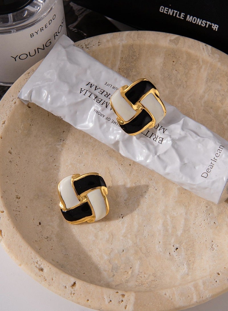 سونداراسوندارا أقراط مطرولة بتصميم مربعات ثنائية اللون من التيتانيوم الفولاذي المطلي بذهب 18 قيراطًا للنساء والفتيات، مع علبة هدايا فاخرة - Image 5