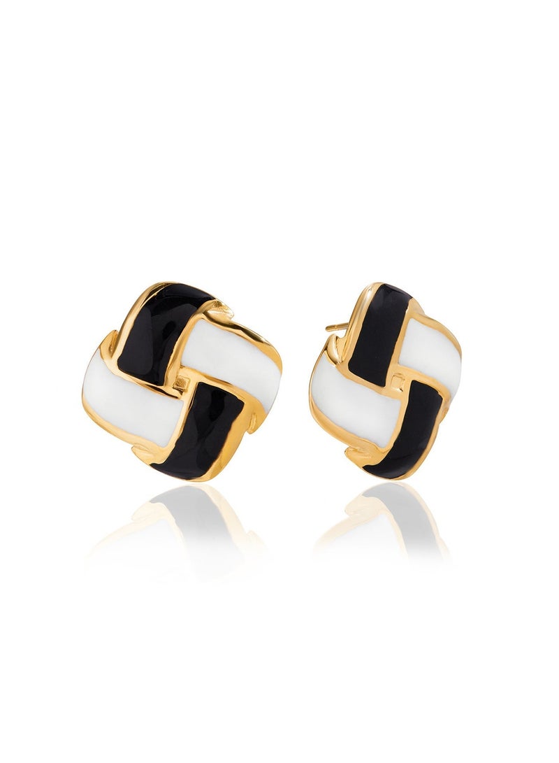 سونداراسوندارا أقراط مطرولة بتصميم مربعات ثنائية اللون من التيتانيوم الفولاذي المطلي بذهب 18 قيراطًا للنساء والفتيات، مع علبة هدايا فاخرة - Image 3