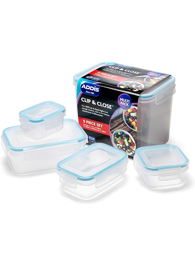 أديس مجموعة من 5 قطع من حاويات تخزين الطعام القابلة للقفل مع أغطية قابلة للقفل، شفافة - Image 1