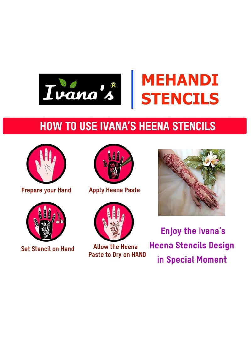 ivana's - Ivana's Set of 20 Pcs Combo Pack, Reusable Mehandi For Hands Henna Tattoo Stencil For Women, Girls And Kids Easy To Use In Just 4 Steps Indian Design Collection, D-2025 - Image 1