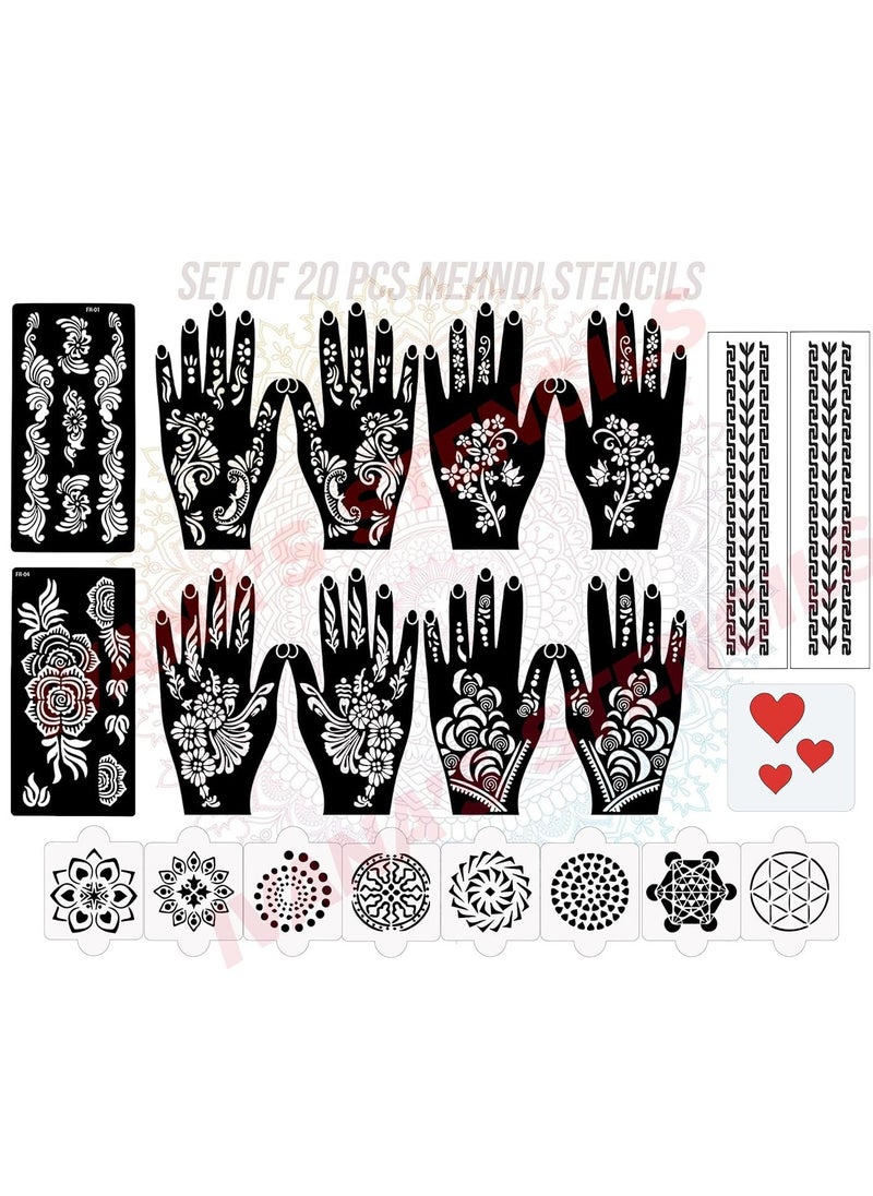 ivana's - Ivana's Set of 20 Pcs Combo Pack, Reusable Mehandi For Hands Henna Tattoo Stencil For Women, Girls And Kids Easy To Use In Just 4 Steps Indian Design Collection, D-2025 - Image 1