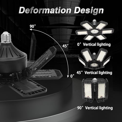 AUDLES 2 Pack Garage Light, 200W 20000LM 6500K LED Shop Lights, Garage Lights Ceiling Led with 6+1 Deformable Panels, Screw in E26/E27 Socket Bulb for Warehouse, Workshop, Basement, Barn Lighting - Image 3