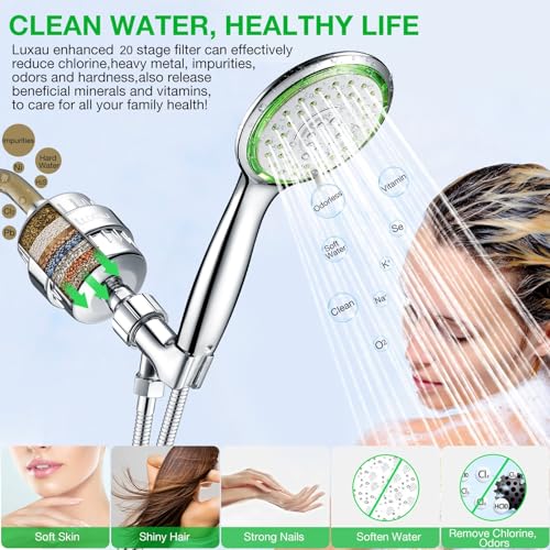 Luxau Filtered Shower Head Combo, Includes 79" Hose, 20 Stage Shower Filter Head, High Pressure Handheld Spray Showerhead, Shower Arm Mount Holder, for Hard Well Water Chlorine, Chrome (S10) - Image 3