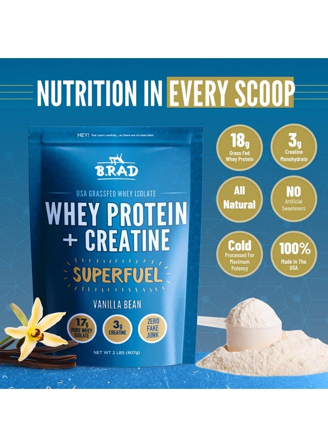 B.rad Grass-Fed Whey Protein Isolate Powder with Creatine | All-Natural, Ultra-Pure, Clean Ingredients | 100% USA-Sourced Superfuel | 2 Pounds | Vanilla Bean - Image 2