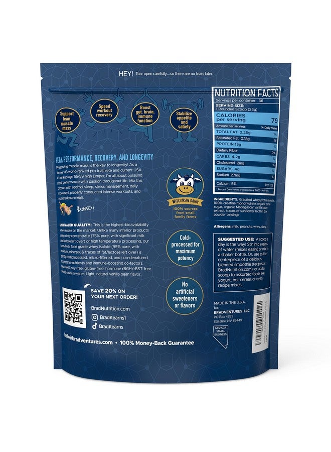B.rad Grass-Fed Whey Protein Isolate Powder with Creatine | All-Natural, Ultra-Pure, Clean Ingredients | 100% USA-Sourced Superfuel | 2 Pounds | Vanilla Bean - Image 1