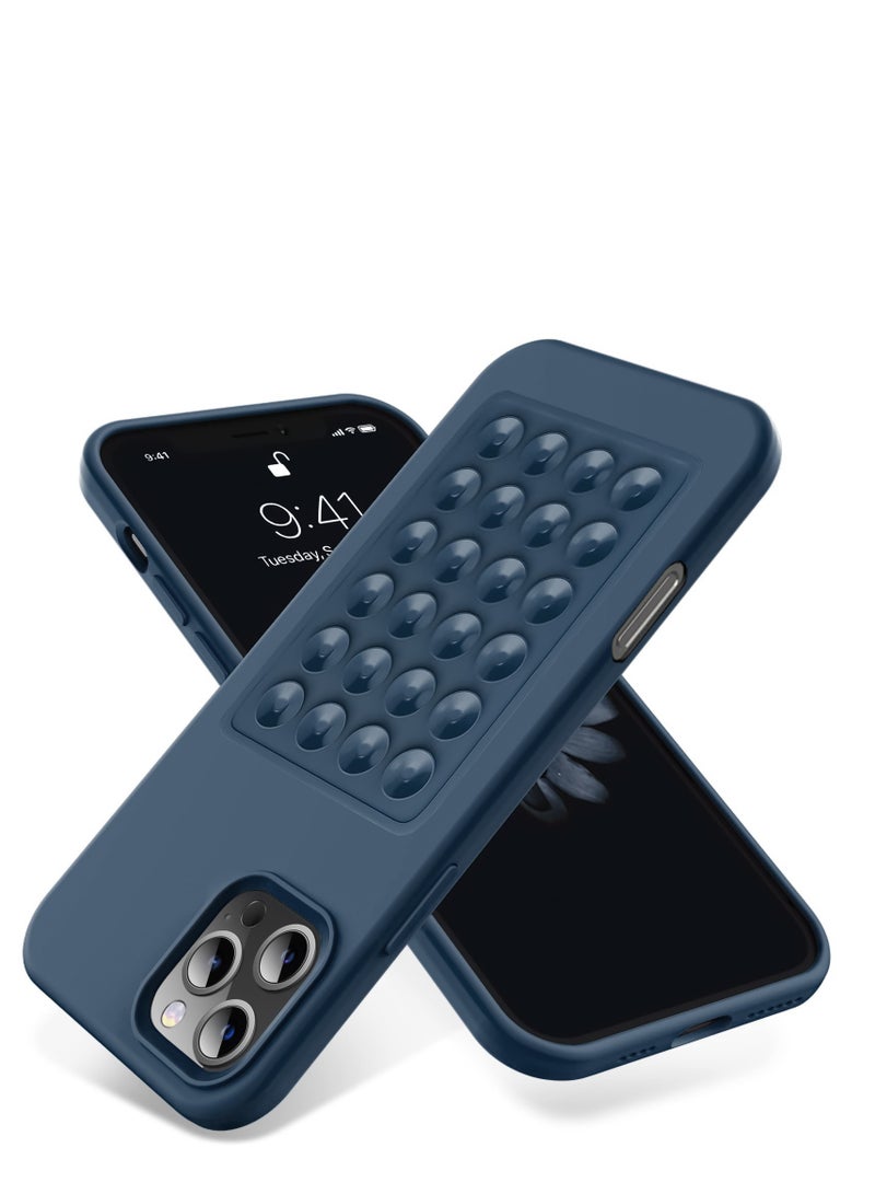 جراب هاتف من السيليكون الناعم مع قاعدة شفط وحامل حماية كاملة ضد الصدمات لهاتف iPhone 16 Pro (أزرق)