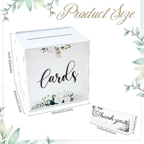 OurWarm White Wedding Card Box with Lock PVC Gift Card Box for Wedding Reception Eucalyptus DIY Wedding Money Envelope Card Box for Party Graduation Baby Shower Birthday Decorations - Image 3