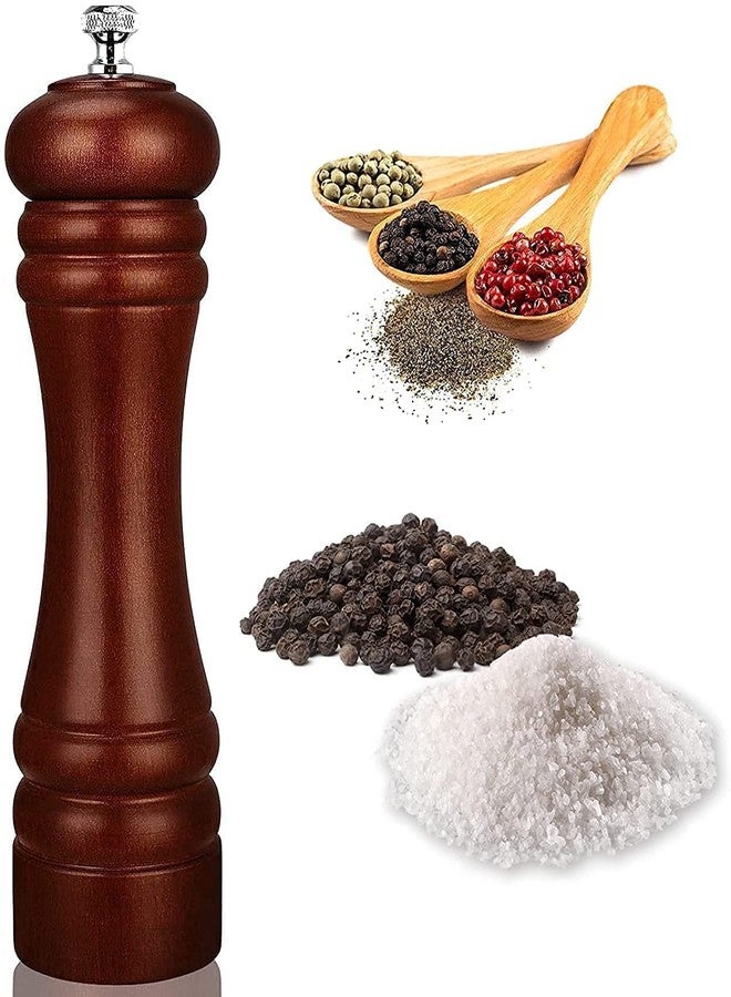 SCILLA Manual Wooden Salt and Pepper Grinder | Fine Grinding with Adjustable Coarseness Refillable Stainless Steel Mechanism | 8 inch Pepper Mill Grinder (Brown) - Image 1