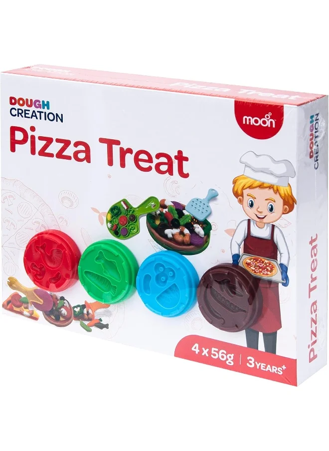 Moon Dough Creation Pizza Treat – Educational Playdough For Kids With Cutters Tools – Nontoxic Modeling Clay For 3+ Years – Diy Clay Toys And Accessories For Birthday Party – 4 X 56G