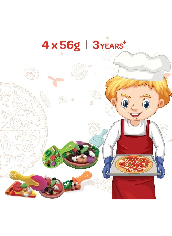 Moon Dough Creation Pizza Treat – Educational Playdough For Kids With Cutters Tools – Nontoxic Modeling Clay For 3+ Years – Diy Clay Toys And Accessories For Birthday Party – 4 X 56G