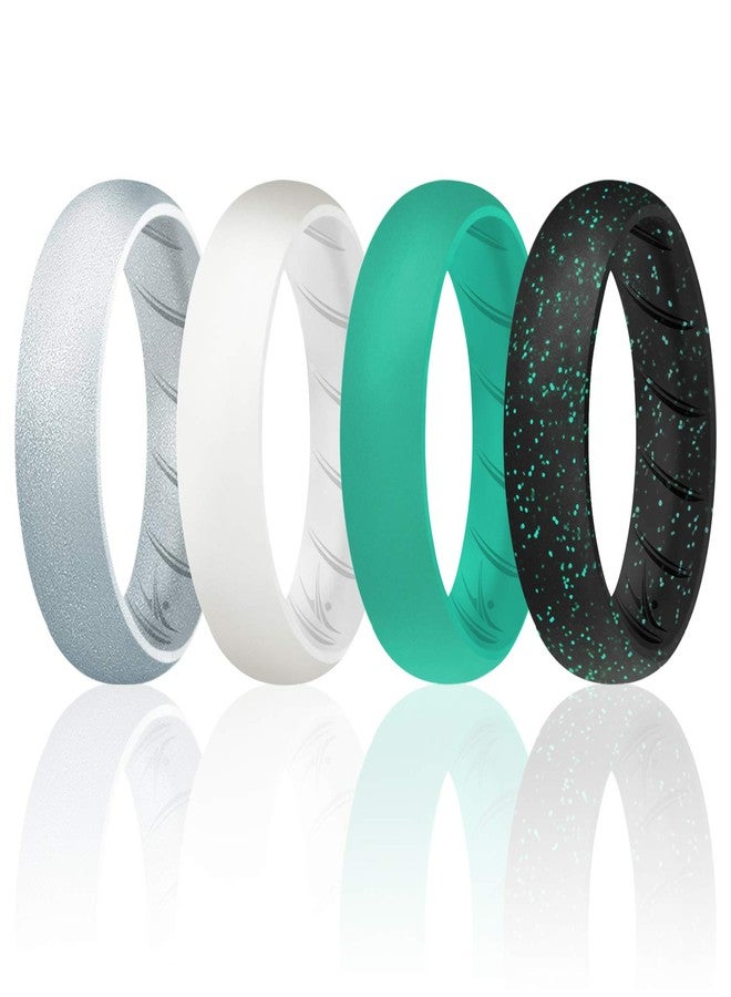 ROQ Silicone Rings for Women, Breathable Silicone Rings, Sets of 4 Bands, Unique Silicone Wedding Ring for Women, Medical Grade Silicone Rubber Band - Black, White, Turquoise Colors - Size 7 - Image 1