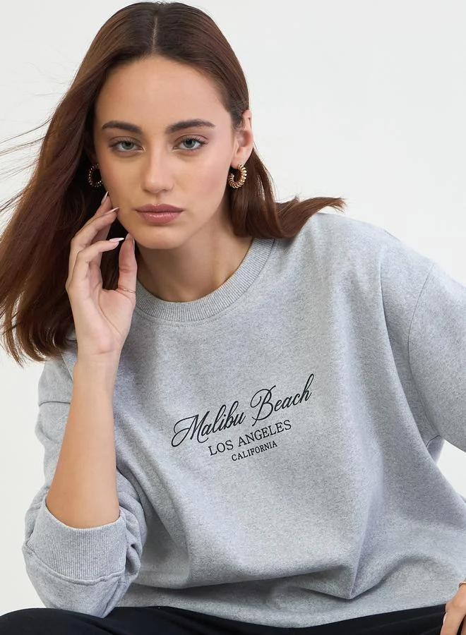 Styli Styli Printed Longline Sweatshirt and Wide Leg Joggers Co-Ords