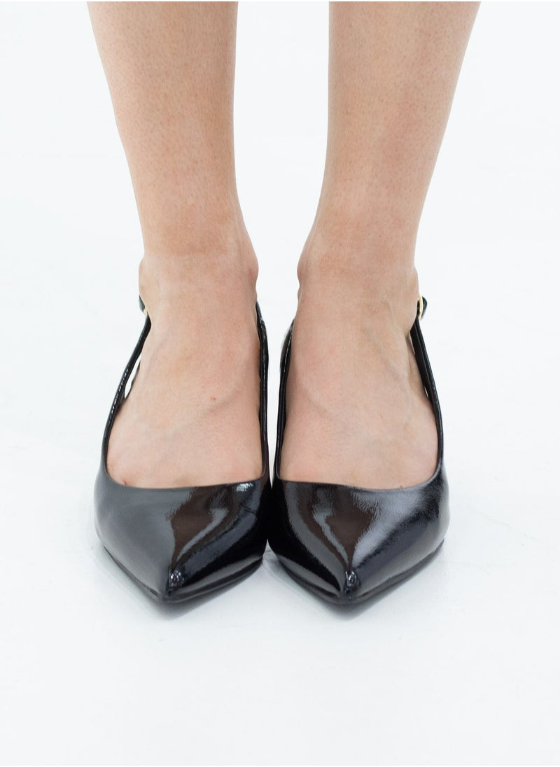 LAMARAPARIS - Izel 6cm circ heel pointy pat sling back pumps black - Image 1