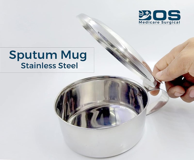 BOS MEDICARE SURGICAL BOS MEDICARE SURGICAL Spitting Mug with Lid Sputum with Cover Stainless Steel Leak Proof  - Image 2