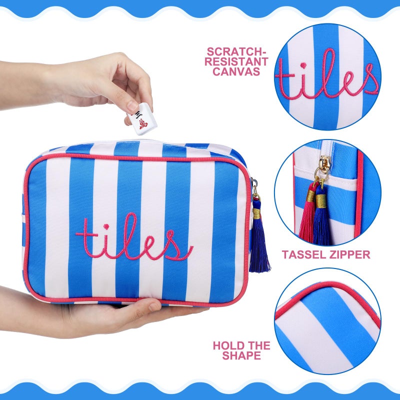 Sanwuta Mahjong Tile Bag with Zipper, Mahjong Storage Pouch Mah Jong Bags for Tiles Board Game Pieces Game Party Travel Gatherings Accessories, 8.46 x 5.51 x 3.54 Inch(Dark Blue,Classic) - Image 3