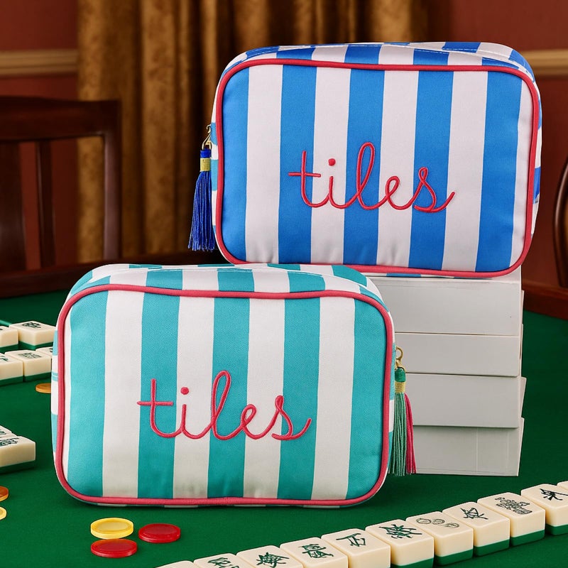 Sanwuta Mahjong Tile Bag with Zipper, Mahjong Storage Pouch Mah Jong Bags for Tiles Board Game Pieces Game Party Travel Gatherings Accessories, 8.46 x 5.51 x 3.54 Inch(Dark Blue,Classic) - Image 5