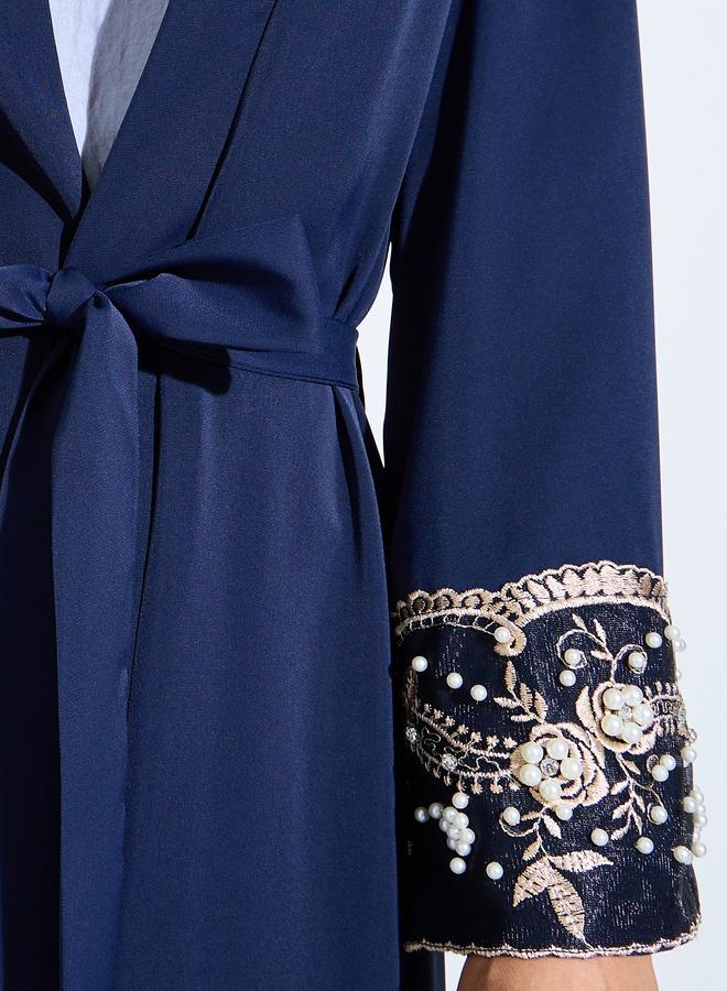 Styli Dark Blue Embroidered Sequin Detail Abaya - Image 4