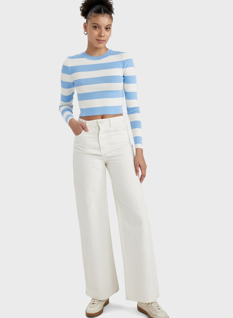 DeFacto Round Neck Striped Detail Sweater  - Image 3