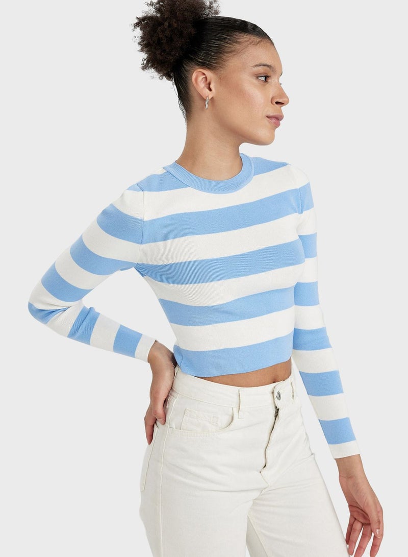 DeFacto Round Neck Striped Detail Sweater  - Image 2