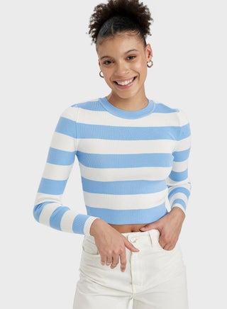 Round Neck Striped Detail Sweater