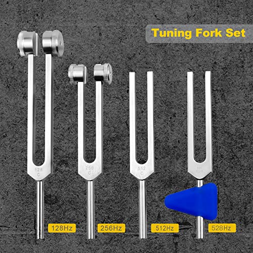 GUZIKO Tuning Fork Set 4 Pcs 128Hz 256Hz 512Hz 528Hz Tuning Forks for Healing Chakra Set with Reflex Hammer for Buddhists Yoga Teacher Sound Healer - Image 2
