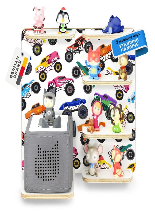 stadtecken® Wooden Shelf for Toniebox – Holds Up to 40 Tonies – Wall-Mountable Storage Organizer for Kids’ Room – Expandable & Compatible with Toniebox Figures (Monster Trucks) - Image 1