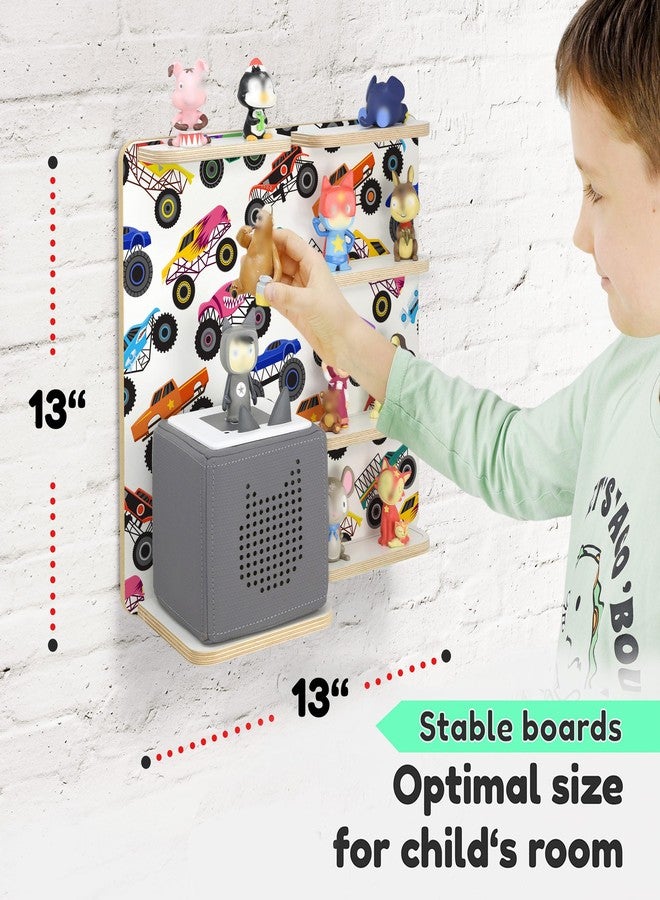 stadtecken® Wooden Shelf for Toniebox – Holds Up to 40 Tonies – Wall-Mountable Storage Organizer for Kids’ Room – Expandable & Compatible with Toniebox Figures (Monster Trucks) - Image 2