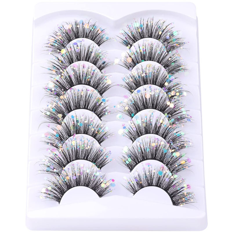 Kiromiro Glitter Lashes Dramatic False Eyelashes with Shinny Glitter Decorative Colored Lashes Glow in the Dark Faux Mink Eyelahses Cat Eye Strip Lashes Pack 7 Pairs - Image 2