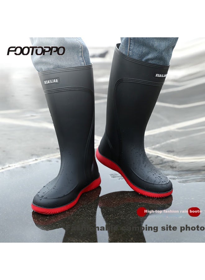 Footoppo High-top Rain Boots For Men, Non-slip Waterproof Tall Boots, Wear-resistant Overshoes, Outdoor Work Safety Water Shoes, Rubber Shoes For Me - Image 1