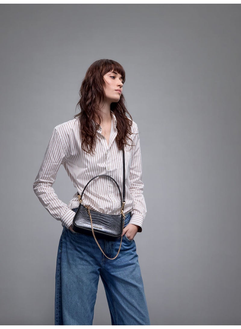 CHARLES & KEITH Elspeth Croc-Effect Chain-Link Shoulder Bag & Crossbody Bag - Black - Image 4